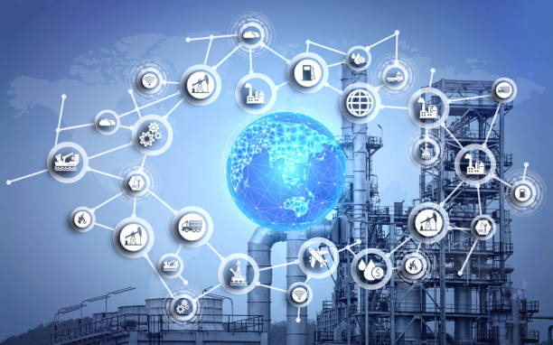Global industrial network with earth at center