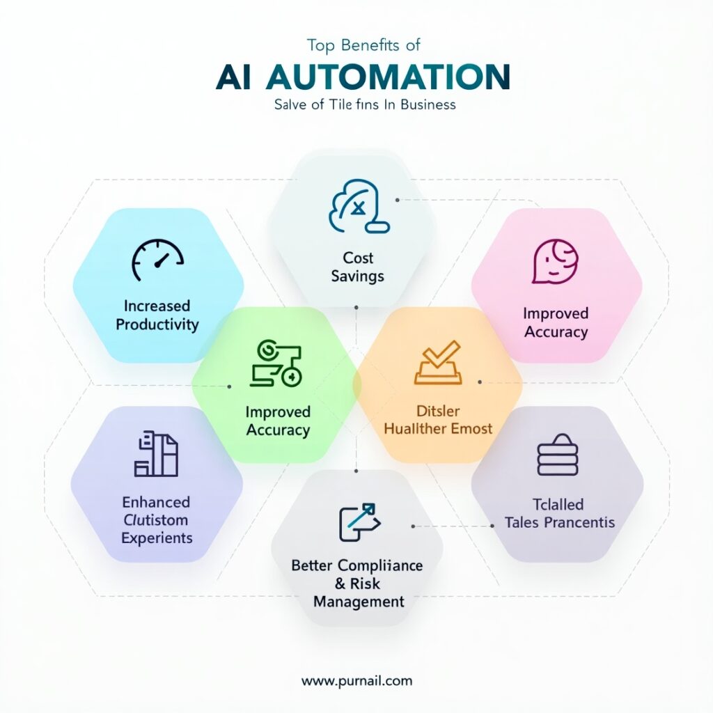 Infographic showing top benefits of AI automation
