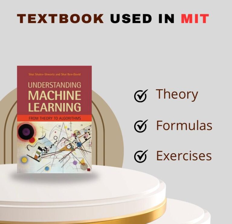 Cover of "Understanding Machine Learning: From Theory to Algorithms" by Shai Shalev-Shwartz and Shai Ben-David, with checkboxes for Theory, Formulas, and Exercises.
